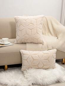 1pc Faux Rabbit Fur Pillow Case, Embossed Geometric Leaf Pattern Soft Fluffy Cushion Cover, Solid Warm Yellow Decorative Pillowcase, Suitable For Sofa, Bedroom, Living Room, Vintage Farmhouse Home, Warm Bed Head Pillowcase, Pillow Insert Not Included - Multicolor - View 8