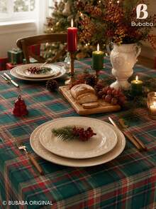 Red & Green Plaid Christmas Tablecloth, Vintage Farmhouse Style Dining Tablecloth, Holiday Decor Tablecloth, Suitable For Christmas Dinner Party - Multicolor - View 8