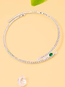 outingfit 1 dây chuyền choker xương quai xanh thiết kế ngách hình rắn đính kim cương xanh sang trọng, phụ kiện thời trang đa năng - Bạc - Xem 3