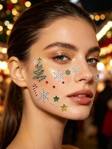 1pc Christmas Decorative Christmas Tree Gem Face Stickers, Including Various Patterns Such As Christmas Trees, Snowflakes, Gifts, Santa Hats, Stars, Bows, And Other Y2K Decorations, Allowing For Free DIY - Multicolor - View 7