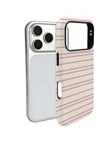 1pc Cream Pink Vertical Stripe Pattern 2 In 1 Film Phone Case,Compatible With IPhone 18 Pro Max 17 Pro Max 16 Pro Max 15 Pro Max 14 Pro Max & 11/12/13/14/15/16/17/18 Pro/Plus - Pink - View 5