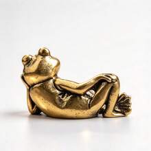 1pc Relaxing Healing Sleeping Frog Figurine, Vintage Brass Texture Design With Distressed Finish, Cute & Quirky Eye-Catching Style, Suitable For Multiple Scenes, Compact & Exquisite, Desktop Decor And Creative Niche Gift - A - View 2