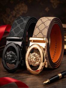 1pc Men's Fashion Versatile Belt, Luxury Casual Style, Alloy Automatic Buckle, Adjustable Formal Leather Belt, Suitable For Daily Work, Travel And Parties - Multicolor - View 6