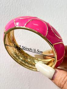 Y2K Chunky Stackable Resin Bracelet Set, Bright Pink Contrast Gold-Plated Wide Band Personalized Bracelet, Women's Party Outfit Jewelry - Multicolor - View 16