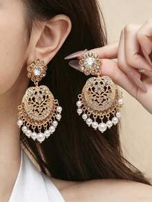 1 Pair Vintage Palace Style Rhinestone & Pearl Round Niche French Elegant Luxury High-End Stud Earrings - Earrings - View 4