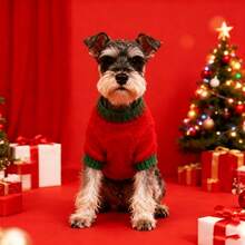6pcs Christmas Tree Jacquard Knit Sweater, Festive Style Red & Green Contrast Color With Pom Pom & Star, Warm Autumn/Winter Outfit For Small & Medium Dogs And Cats - Multicolor - View 4