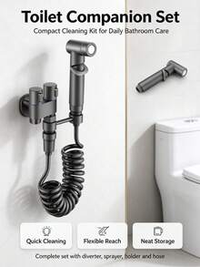 Stainless Steel Toilet Handheld Bidet Sprayer Kit, 2M Flexible Stretch Spring Hose, Adjustable Water Pressure, Multi-Purpose Bathroom Cleaning Spray Gun - A - View 6