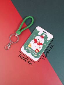1PC Retro Christmas Plastic Card Holder, Beautiful Pattern Design Portable Card Case With Lanyard,Gift For Friends - Multicolor - View 11