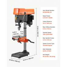 305 Mm Benchtop Drill Press, 550W, Bench Drill Press, 340 To 2200 RPM Variable Speed, 0-45° Tilting Worktable, With Laser And LED Work Light, Tabletop Drilling Machine, For Woodworking, Metal - 550W 340 to 2200 RPM - View 8