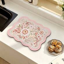[New Thickened]Kitchen Dish Drying Mat, Table Mat, Absorbent Mat, Countertop Dish Mat, No-Wash Table Mat, Bowl & Plate Drying Mat, 3.6mm Thickness - Pink Floral E - View 7