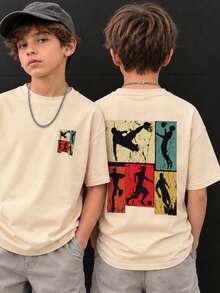 1pc Tween Boy Football Print Short Sleeve T-Shirt, Student Youth Apparel, Summer Gift For Kids - Apricot - View 1