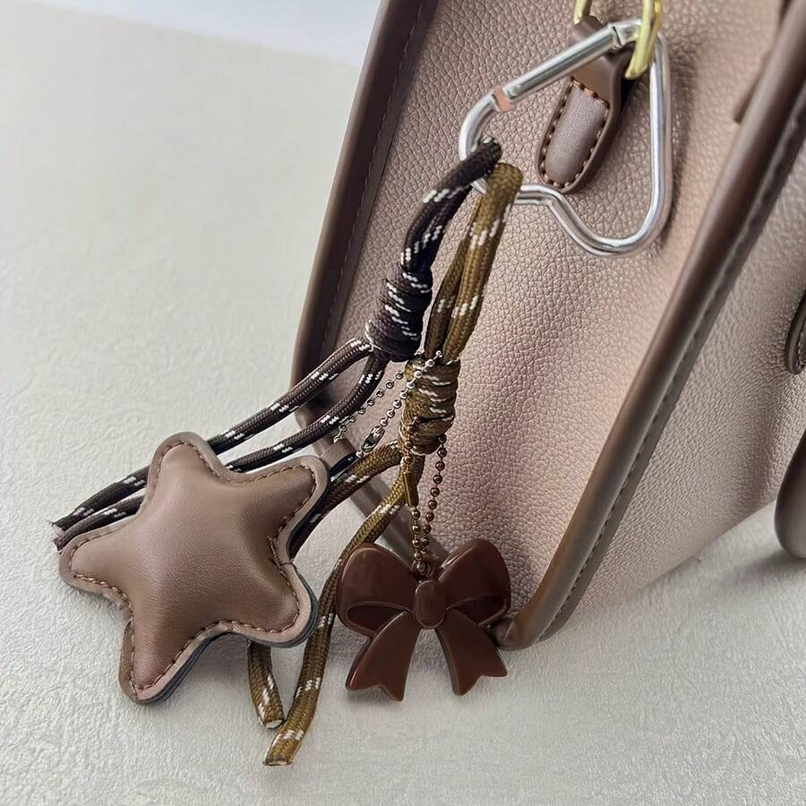1pc Vintage Brown Tone Bag Charm, With PU Material Star, Bow And ...