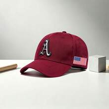 1PC Unisex Baseball Cap, Front Gothic A Embroidery, Side US Flag Patch, Adjustable Casual Sun Hat For Street & Outdoor - Multi-color - View 11