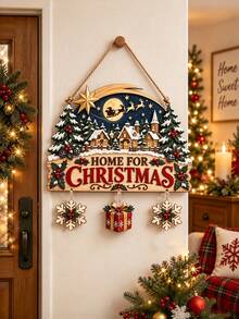 1PC 2D Flat Christmas Wooden Door Sign, Rustic Country Style Hanging Plaque With Rope, For Front Door Porch Entryway, Irregular Christmas Home Decor, Christmas Decrations, Perfect Christmas Gift For Family Friends, Holiday Gift - Multicolor - View 2
