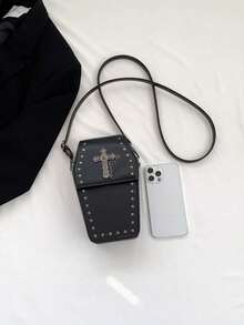 Gothic Style Coffin Crossbody Bag - Faux Leather Novelty Party Bag,Halloween,Fall / Autumn,Vacation - Black - View 5