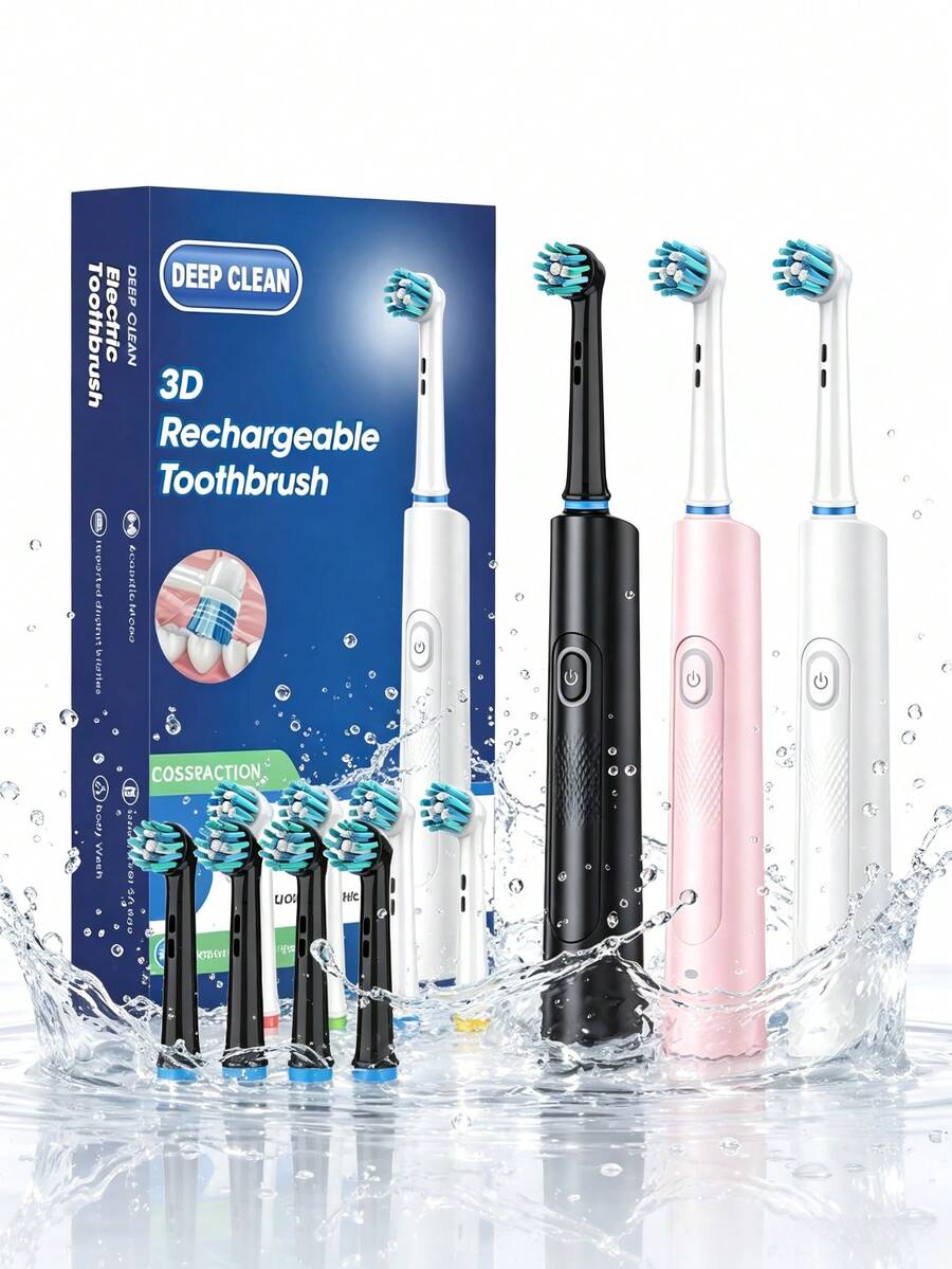 Electric Toothbrush For Adults, Rechargeable Toothbrush With Replacement Brush Heads, 7500 Vibrations Per Minute, 2-Minute Auto Timer, 30-Second Zone Reminder, IP67 Waterproof, 600mAh Battery, Portable Toothbrush For Everyday Use - Multicolor - View 1