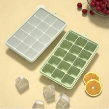 15-Cavity Square Silicone Ice Cube Tray Mold With Dust Cover And Ice Storage Box - Multicolor - View 3