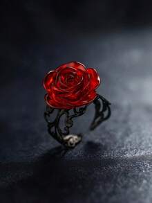 2pcs/Set Gothic Style Snake Ring And Red Rose Ring Set, Suitable For Women's Halloween Costume Or Daily Wear - Multicolor - View 5