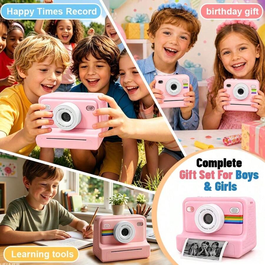 BROWNDATE Pink Portable Digital Camera With Instant Photo Printing ...