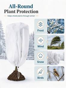 Anti-Freeze Cover, 60 X 80cm, Reusable With Drawstring, Suitable For Winter Plants And Cold Weather Gel Clothing, Garden Plants, Winter Plant Anti-Freeze Cover Non-Woven Fabric Drawstring Cold-Proof Insulation Bag Tree Shrub Potted Plant Wind-Proof Anti-Freeze Protection Cover Reusable Gardening Winter Cover - Multiple Styles - View 3