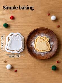 Cute Cartoon Christmas Cat Cookie Cutter, Kitten Shape Press Mold, Pet Treat Baking Tool, Orange Cat Biscuits Mold. Christmas Decoration Cookie Stamps - View 4