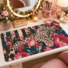 1pc Leopard Peony Floral Mouse Pad, Vintage Snow Leopard Pink Flower Stripe Pattern Extended Desk Mat For Home Office And Gaming, Sizes S/M/L/XL - View 12