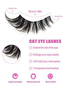 Asiteo 5 Pairs Cat Eye False Eyelashes, Transparent Band, Natural & Fluffy, Fox Eye Fake Lashes, Extra Long Tail Lashes, Faux Mink Eyelashes, Makeup Eyelash Extensions, Strip Lashes - Black - View 6