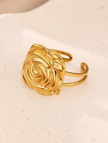 1PC Vintage Rose Flower Rings For Women 18K Gold Plated Stainless Steel Rose Flower Open Adjustable Ring Party Daily Jewelry Gift - Multicolor - View 2