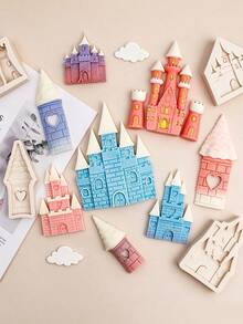 Castle Silicone Fondant Mold 3D, Princess Prince Windmill House Chocolate Candy Cake Decorating Mold, Fairy Tale Wedding Birthday Party Cupcake Topper Tool, Gum Paste Polymer Clay DIY Baking Mold, Non-Stick Reusable - Light Grey - View 2