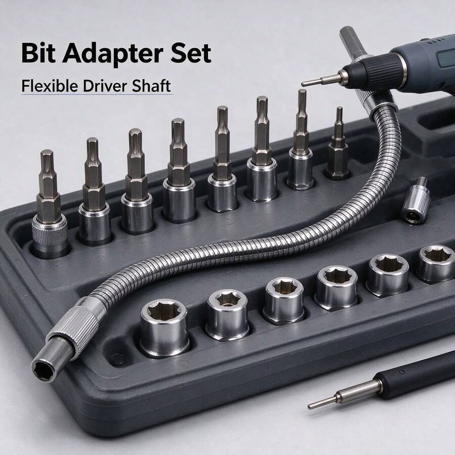 1/4" Metal Flexible Socket Wrench Drive Head, Bendable Flexible Socket Extension Bar Shaft Set, 1/4" Interface 6.35mm - Universal Flexible Shaft - View 1