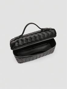 1pc Solid Color Woven PU Square Crossbody Bag Small Handbag For Women Suitable For Daily Fashion Matching And Travel - Black - View 6