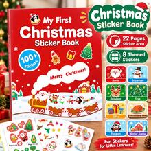 Christmas Themed Sticker Book | 100+ Cartoon Stickers, Baby Focus Enlightenment Sticker Book, 22 Pages Themed Scene Sticker Book, 8 Pages Stickers, Toddler Early Education Educational Christmas Small Gift, Christmas Gift Children Educational Handmade Quiet Book Toy, Baby Fun Focus Cartoon Sticker Book, Fun DIY Sticker Activity Book Children Christmas Gift - Red - View 2