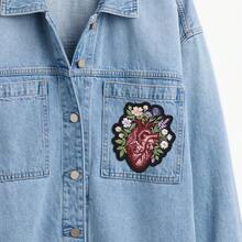 RHUAGYP 1pc Gothic Romantic Floral Heart Embroidered Patch, Flower And Green Leaf Surrounding Heart Badge, Personalized Clothing Patch, Iron-On/Sew-On, Suitable For Jacket, Backpack, Hat And Bag Decoration - Multicolor - View 4