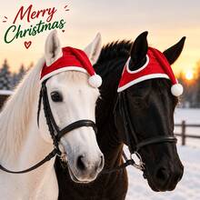 1/2pcs Equestrian Christmas Decoration Hat, Classic White Trim With Plush Ball Design, Secure Fit And Anti-Slip, For Holiday Photography, Horse Holiday Styling, Suitable For Christmas And Outdoor Riding - Multicolor - View 2