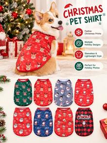 HOLAPET Random 5 Pcs Christmas Pet Vest Xmas Party Dog Cat Outfit Deer Santa Snowman Print Pets Tank Top Breathable Dog Clothes Suitable For Small Medium Dogs And Cats - Multicolor - View 2