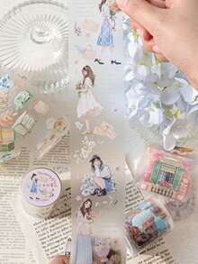 1pc Travel Theme Paper Lightweight Vintage Girl Handheld DIY Collage Decorative Sticker, Scrapbook Diary Decoration Christmas Sticker Collage Ribbon, Scrapbooking Handmade DIY Material - A - View 11