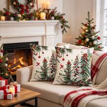 Set 4 Buah Sarung Bantal Hias Motif Natal Santa, Rusa Kutub, Manusia Salju, Pohon Natal, Sarung Bantal Dekoratif untuk Sofa, Rumah, Dekorasi Kamar Tidur, Dekorasi Ruangan, Dekorasi Natal - Hijau - View 5
