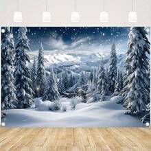 Winter Wonderland Christmas Photography Backdrop, Merry Christmas Banner Polyester Backdrop, Winter Snow Mountain Pattern - Pine Trees And Snowscape, Durable Polyester Fiber, Suitable For Holiday Parties, Photo Shoots And Decoration, Backdrop, Birthday Party, Best Choice For Christmas - 1 - View 9