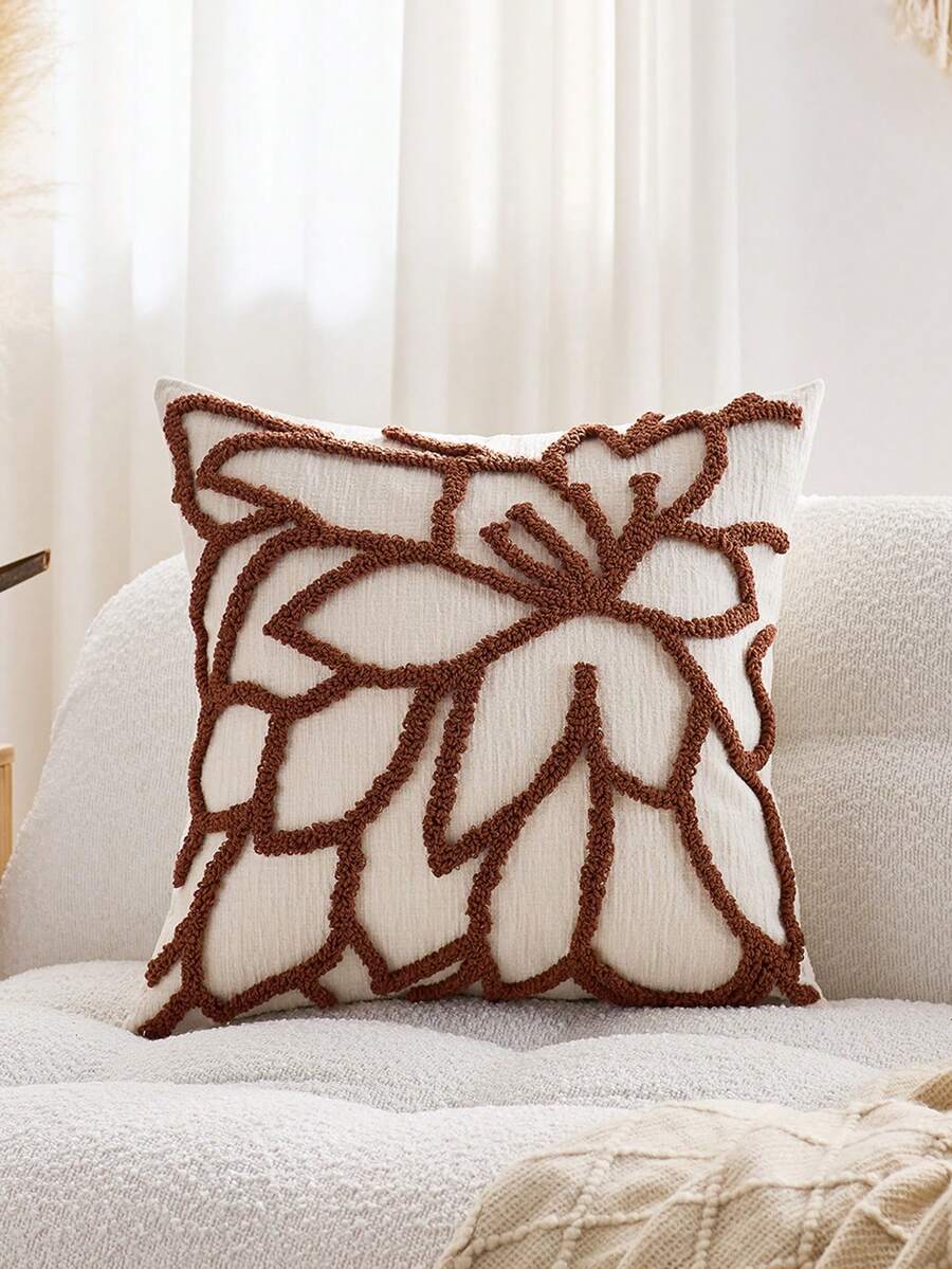 1個北歐Ins風刺繡抱枕,沙發床頭靠枕腰枕,簇絨流蘇窗台坐墊,45*45cm,秋季裝飾,房間佈置 - 橘色 - 查看 1