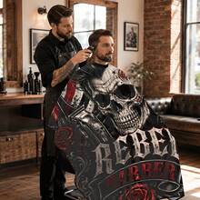 1pc Skull Rose Print Barber Cape, Gothic Personalized Hair Styling Costume, Dual-Use For Barber Shop And Home Haircutting - Multicolor - View 7