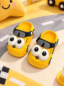 Cute 3D Big Eye Cartoon Car Kids Clogs, Soft Comfortable EVA Adjustable Heel Strap, Non-Slip Soft Sole Slip-On Sandals For Boys And Girls, Indoor And Outdoor Wear - Yellow - View 2