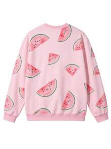 Women's Round Neck Long Sleeve Printed Sweatshirt, Regular Length Ribbed Knit Pullover, Suitable For Daily Wear - Multicolor - View 4