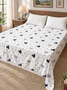 1pc Bed Sheet - 100% Lightweight Polyester Fabric, Heart Print Bed Cover, Breathable Bedding, Bedroom Decor Bed Cover, Suitable For Adults - Multicolor - View 2