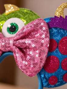 Disney Monsters Inc. Minnie Mouse Ear Pink Sequin Bow Headband - View 3