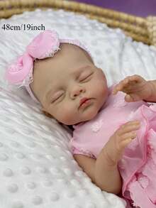 Muñeca bebé reborn dormida de 48 cm, juguete para niña, extremidades de vinilo y cuerpo de tela, bebé con vestido rosa, muñeca coleccionable realista hecha a mano, regalo de cumpleaños, juguete de casita, incluye chupete - Picardias - Ver 2