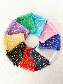 100pcs Moon & Star Drawstring Organza Bags - Ideal For Jewelry, Party Favors - Available In Multiple Colors, Suitable For Weddings, Valentine's Day And Christmas! - Packaging Bag - View 2