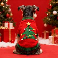 6pcs Christmas Tree Jacquard Knit Sweater, Festive Style Red & Green Contrast Color With Pom Pom & Star, Warm Autumn/Winter Outfit For Small & Medium Dogs And Cats - Multicolor - View 5