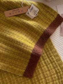 1pc Waffle Textured Color Block Knit Scarf 185*36cm, Thick Polyester Wool Blend, Fall Winter, Wear As Scarf Shawl Head Wrap For Travel Party - Multicolor - View 7