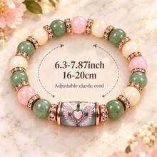 Angel Wings Heart Cross 8mm Natural Stone Bracelet, Rose Gold Rhinestone Spacer Beads Elastic Bracelet, Self-Love Blessing Jewelry Gift - Multicolor - View 2