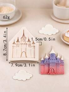 Castle Silicone Fondant Mold 3D, Princess Prince Windmill House Chocolate Candy Cake Decorating Mold, Fairy Tale Wedding Birthday Party Cupcake Topper Tool, Gum Paste Polymer Clay DIY Baking Mold, Non-Stick Reusable - Light Grey - View 14